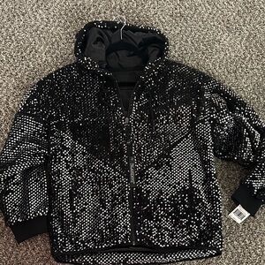 Blank NYC Black Sequin Fur Zip Jacket